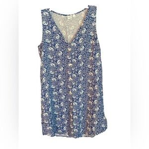 GAP sleeveless mini dress blue paisley print button down size small loose flowy